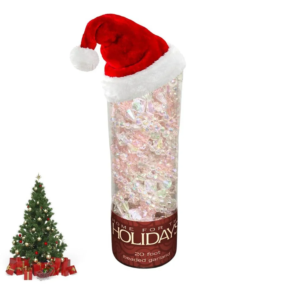 Home For The Holidays 20 Foot Iridescent Pink Beaded Garland For Christmas Tree